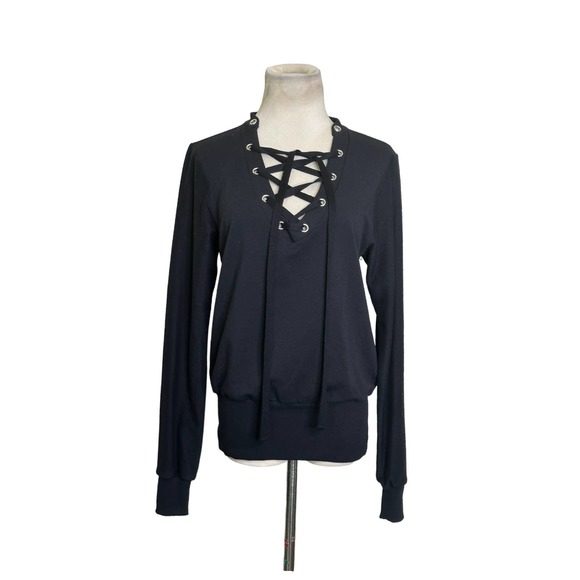 L'agence Black Josilyn Lace Up Sweatshirt size Small - Picture 12 of 12